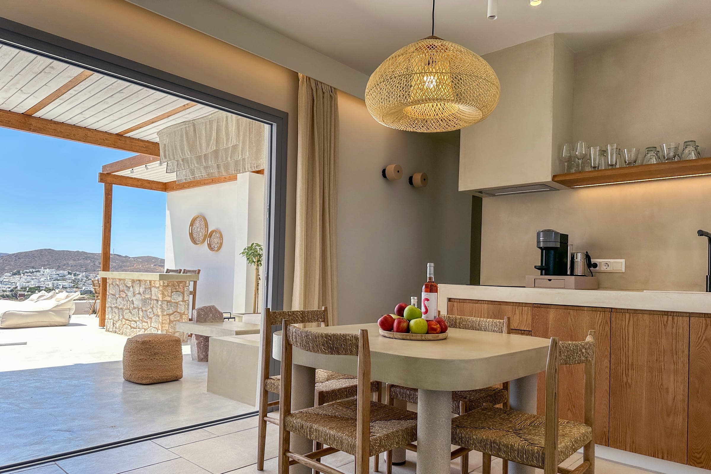 Kitchen and dining opening onto the terrace