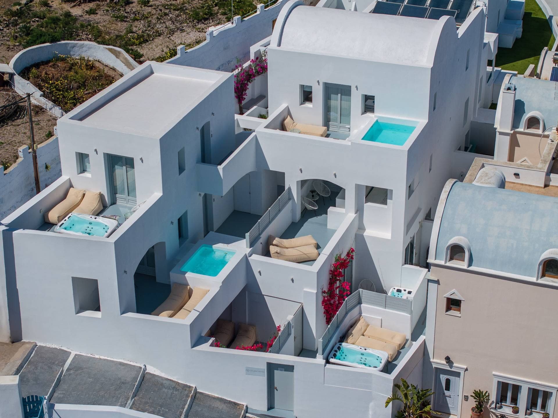 The suites and their pools seen from above