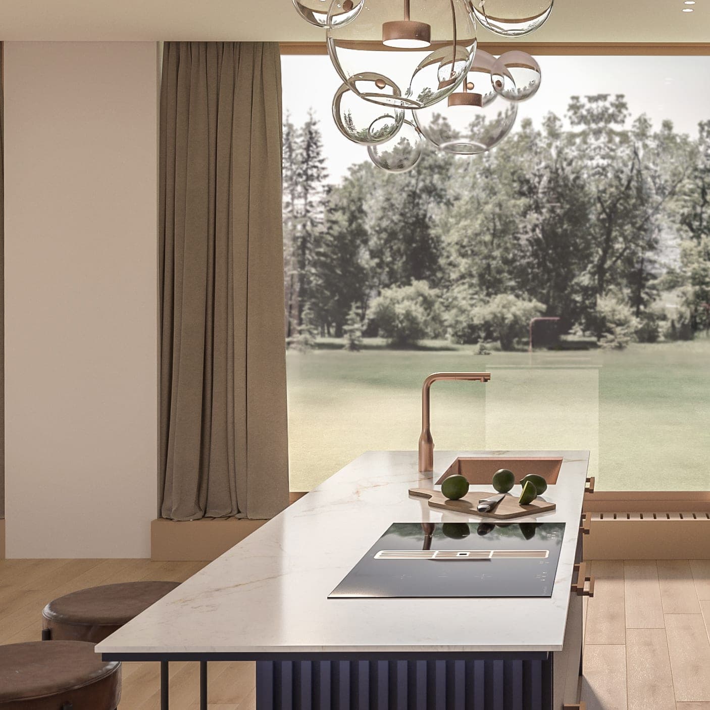Island detail with pendant lights