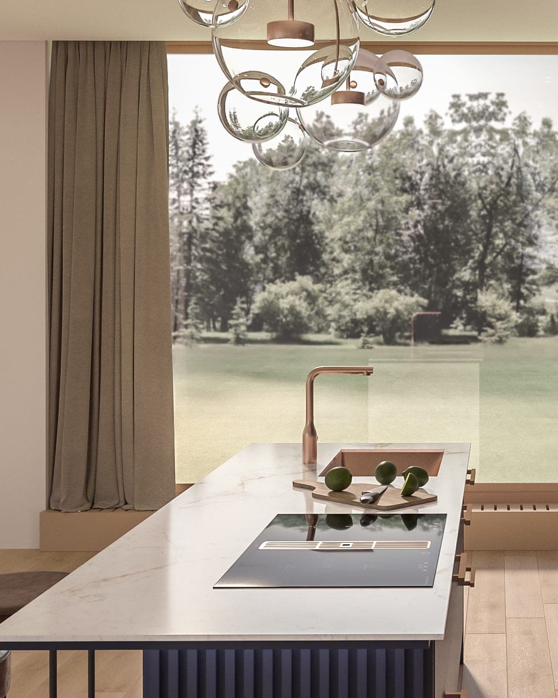 Marble island in front of the garden window